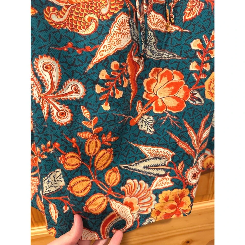 Ulla Johnson Frances Top Teal Floral Batik Puff Sleeve Cotton Blouse‎ Size 4